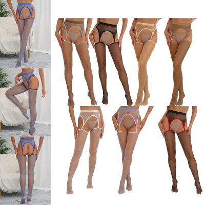 Women Glossy Sheer Pantyhose Footed Tight Crotchless Suspender Stocking Lingerie